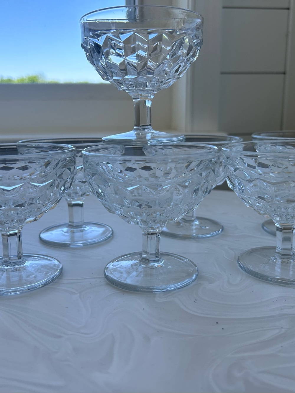Set Of 4 Fostoria American Footed Sherbets Dessert Glasses Cube Pattern 2056